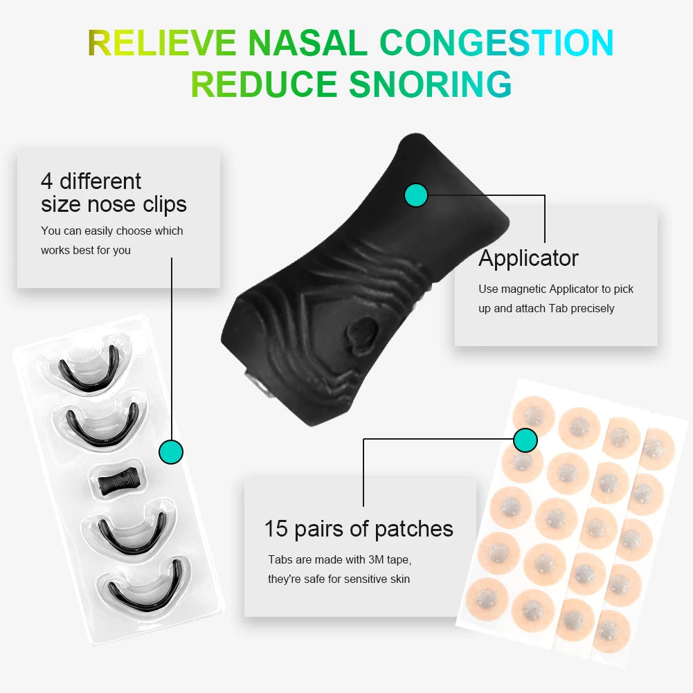 15Pairs Magnetic Nasal Strips Anti-Snoring Nose Strips Nasal Breathing Dilators Starter Kit Increase Air Intake Improve Sleeping